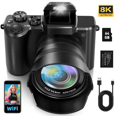 Zostuic 8K Digital Camera 88MP with 16X Zoom, WiFi, Touch Screen & Dual Lens - Vlogging Camera with 2 Batteries,...