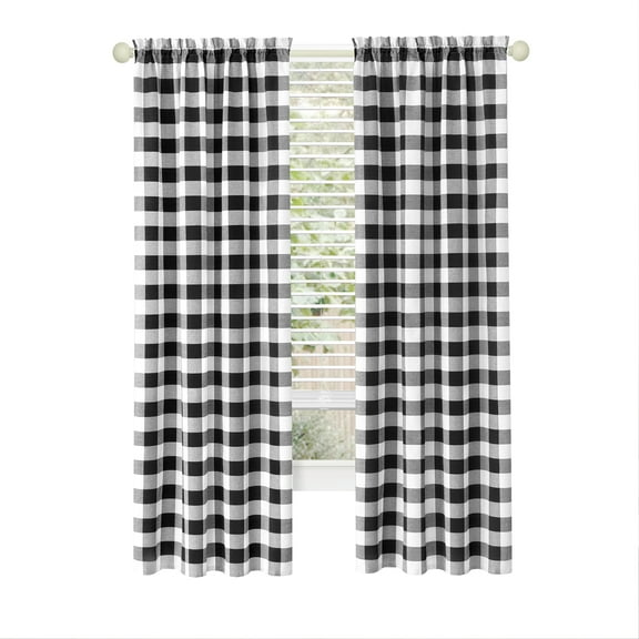 Woven Trends 2-Pack Semi Sheer Checkered Curtains, Rustic Farmhouse Gingham Curtains for Bedroom, Living Room, Kitchen, 2-Pack Panels, 42" W x 84" L, Black