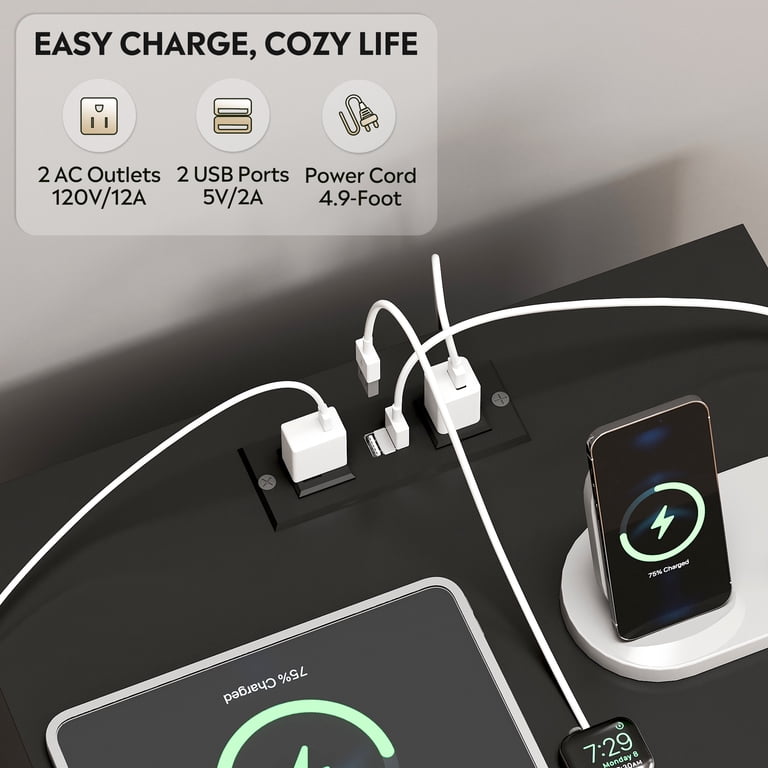 Galaxhero Nightstand Set of 2 with Charging, Black photo 5