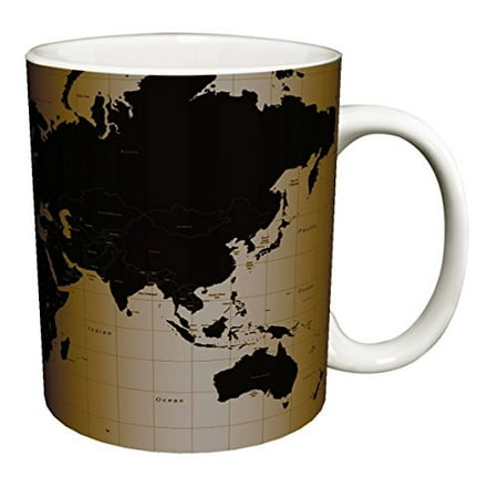 World Map Black and Beige Modern Style Decorative Educational Porcelain Gift Coffee (Tea, Cocoa) 11 Oz. (Best Cocoa In The World)