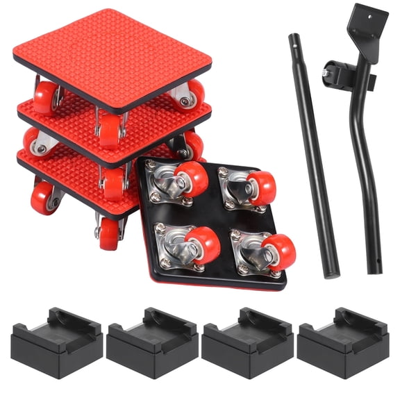 Black 880 LBS Max Weight Carbon Steel 13.76 in x 4.72 in x 3.93 in Heavy Duty Furniture Dolly, 9 Piece