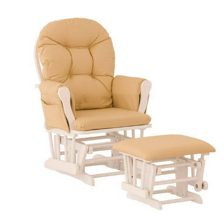 Custom Hoop Glider & Ottoman in White Finish with Khaki Cushion