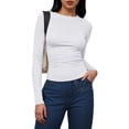 thumbnail image 2 of GEWSEY Womens Long Sleeve Shirts Fitted Tops Stretchy Base Layer Basic Tight Thermal Undershirt (White, M), 2 of 4