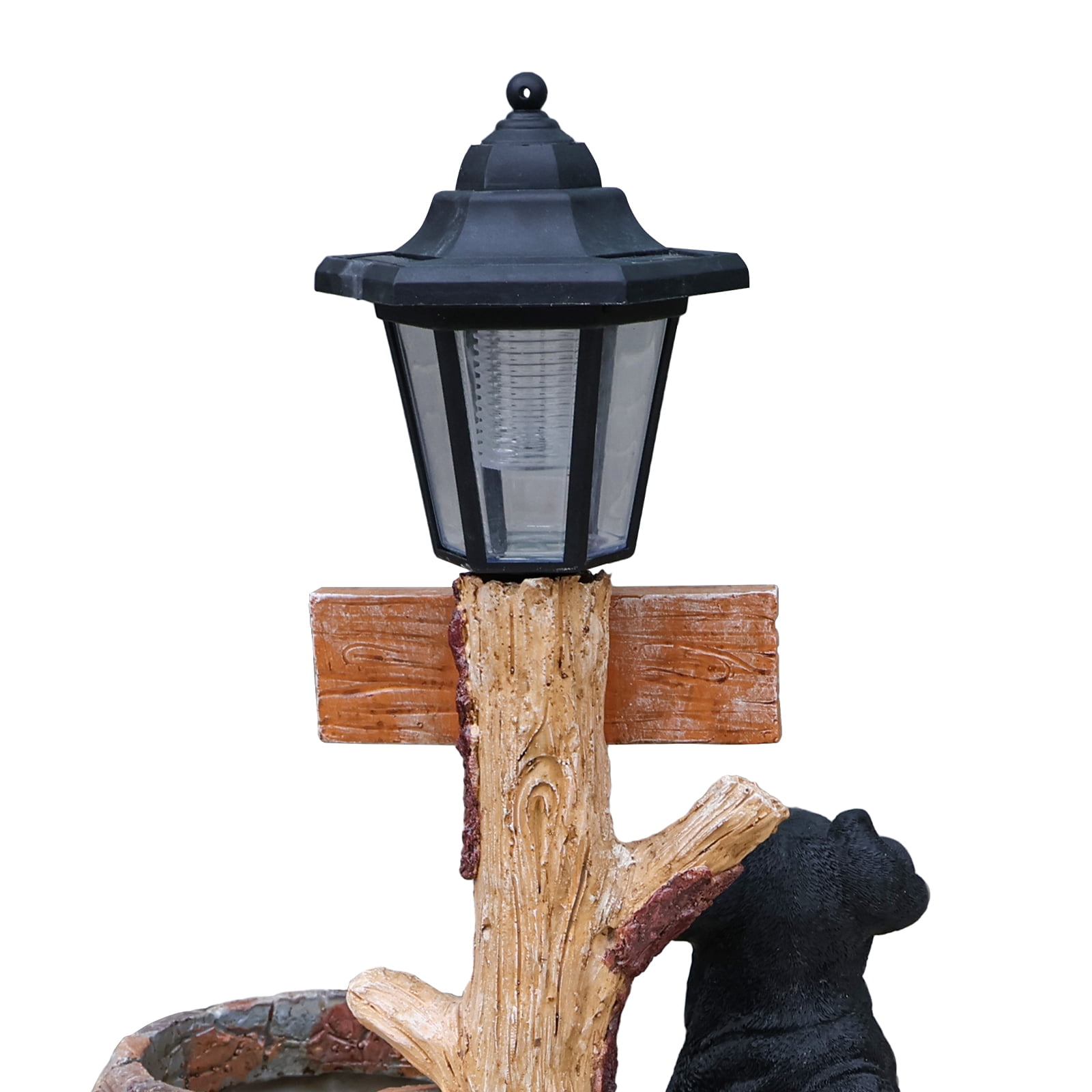 18.5" H Rottweiler Garden Statue with Solar Lamp Post,Welcome Sign & Brick Well Planter,Outdoor Freestanding Dog Decor for Patio,Porch and Backyard,Brown+Black