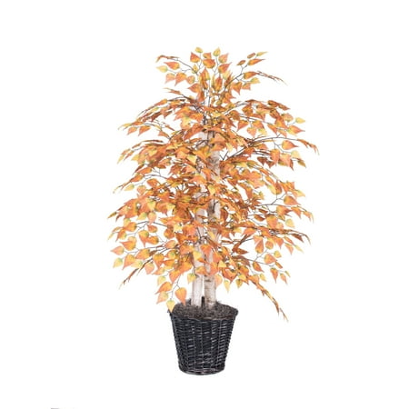 Vickerman Everyday - Indoor Artificial 4' Golden Birch Bush - Real Birch Trunks - Decorative Rattan Container - Maintenance Free