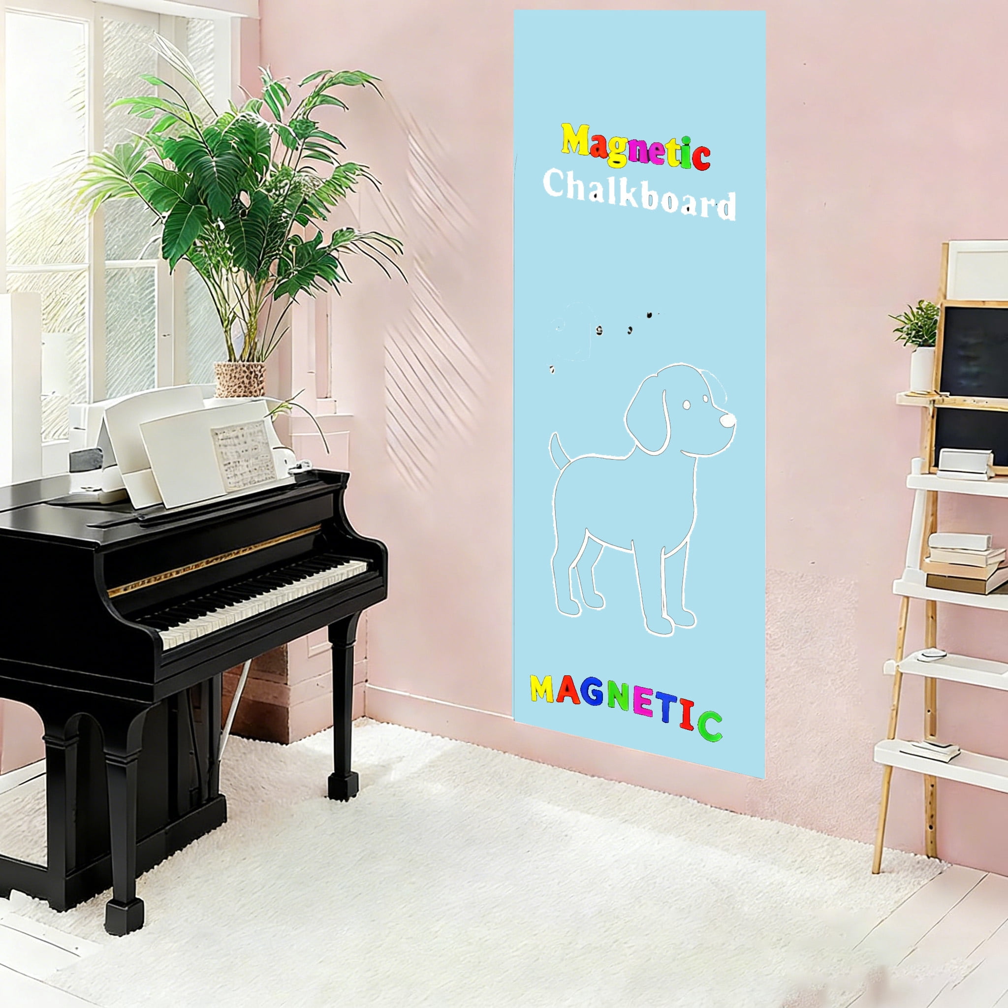 Magnetic Chalkboard Contact Paper,36"x48" Lightblueboard Wallpaper Peel and Stick,Magnetic blue Board Wall Decal for Home Playroom Classroom