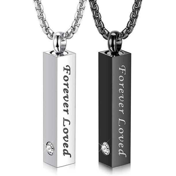 Urn Necklace For Ashes Mens Chain Necklace Urn Pendants For Ashes Silver Black Cube Urns For Human Ashes Memorial Cremation Urn Locket Keepsake Urn Je