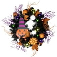 thumbnail image 3 of Northlight Jack-O-Lantern in Witch's Hat Glittered Halloween Pine Wreath - 24" - Unlit, 3 of 11
