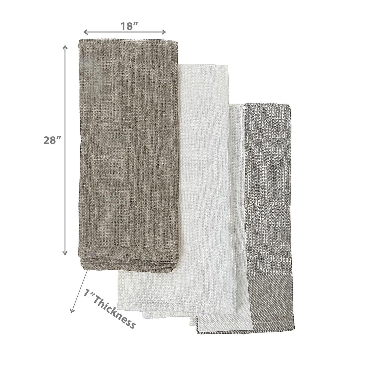 Kitchen Towel Set Of 3 PCs Block Print Waffle Oxford Tan