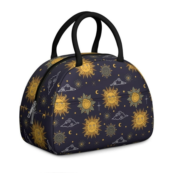 Boîte à Lunch Gothique Étoilée pour Femmes - Motif Lune et Étoiles, Sac Isotherme Réutilisable avec Bandoulière