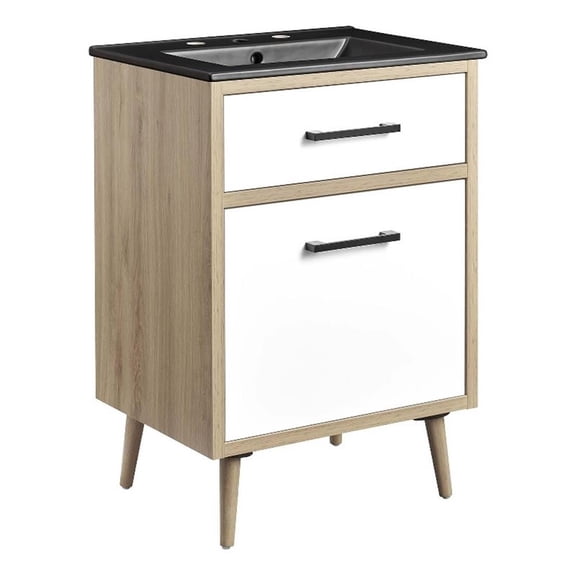 Modway Maverick 24" Wood Bathroom Vanity with Tapered Legs in Black/Oak