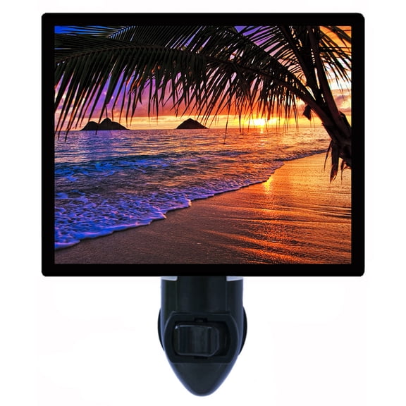 Night Light - Pacific Sunrise. | Tropical and Palm Tree Theme, Includes Free Switchable Insert, 4W Bulb, E12 Base