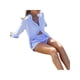 thumbnail image 3 of Trajes de 2 piezas para mujer, camisa de solapa de manga larga con botones a rayas + pantalones cortos con cordón XBTCLXEBCO S;Azul, 3 of 5