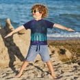 thumbnail image 3 of FORMRS Boys Rash Guard Short Sleeves Swim Shirt Quick Dry UPF 50+ Sun Protection, Sizes 3-12T, Purple Moonlight Forest, 3 of 6