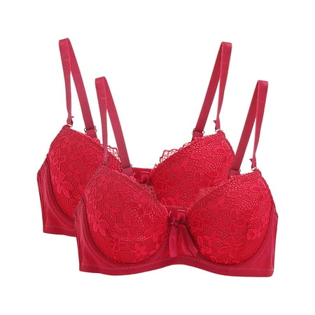 BSDJILFG 2 Pack Womens Bras Plus Size Cute Push Up Bras Lace Bra Casual Solid Color Small Cups Padded Red Minimizer Bras Clearance