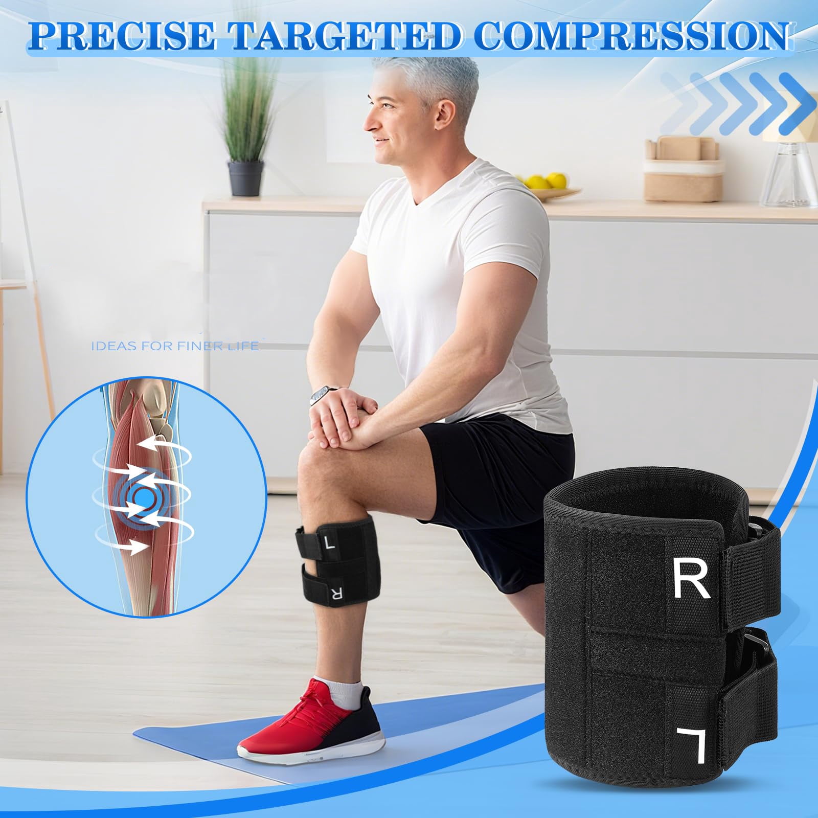 Sciatica Pain Relief Devices Brace,Sciatic Ease Calf Support Brace for Leg Shin Pain Relief,Sciatic Nerve Knee Brace with Dual Adjustable Pressure Pads Targeted Compression, Fits for Men and Women