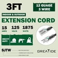 thumbnail image 2 of LAICAIW 3 Ft Lighted Outdoor Extension Cord-12/3 SJTW Heavy Duty Black Extension Cable with 3 Prong Grounded Plug-15 Amp Power Cord for Lawn, Garden, Appliances, 2 of 6