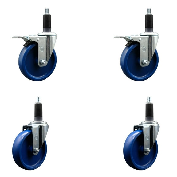 5 Inch Solid Poly Swivel 1-1/8 Inch Expanding Stem Caster Set 2 Total Lock Brake