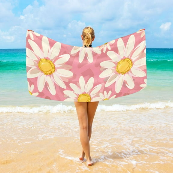 Floral Daisy Beach Towel Camping Towel Microfiber Oversized 37" x 74" Absorbent for Seaside Camping Swimming Fitness