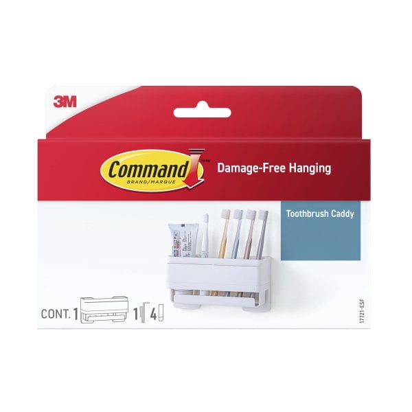 Command™ Toothbrush Caddy, 1 Caddy, 1 Cup Hanger, 4 Large Strips