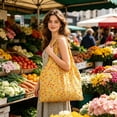 thumbnail image 5 of Bomd Reusable Shrink Grocery Bags, Colorful Flower Pattern Shopping Tote Bag, Portable Eco Handbag Multifunctional Storage Bag for Groceries Travel Beach Outdoor Daily Use Yellow, 5 of 6
