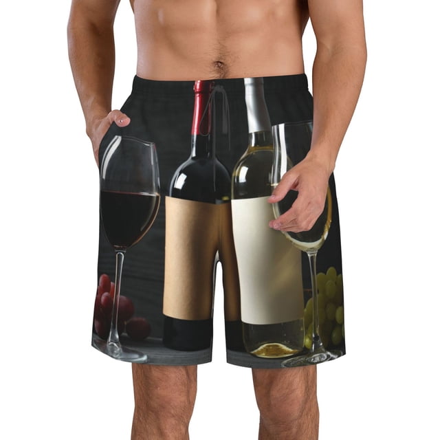 Fotbe Two Bottles Of Red And White Wine Trajes de Baño Estampados para Hombre, Shorts de Verano de Secado Rápido, Ropa de Playa, Bañadores-Large