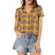 thumbnail image 1 of Camisas de cuadros para mujeres Inspire Chic, con cuello de punta y botones, blusas en color amarillo, 1 of 7