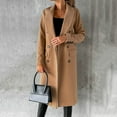 thumbnail image 6 of Fusipu Women Long Jacket Slim Fit Double Breasted Solid Color Woolen Coat Autumn Winter Turndown Collar Outerwear Overcoat Streetwear, 6 of 8