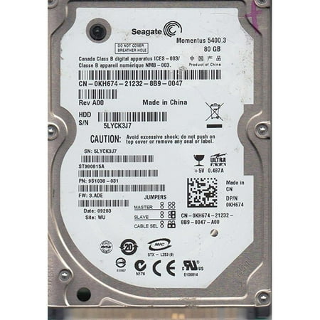 Seagate Momentus 40 Gb - Seagate ST980815A Momentus 5400.3 Ultra ATA/100 80 GB Bulk/OEM Hard Drive