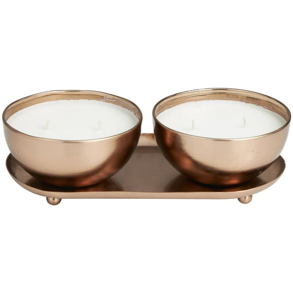 CosmoLiving by Cosmopolitan 2 Holder Copper Metal Tropical Breeze Scented 12 oz 2 Wick Candle with White Wax, (Set of 2)