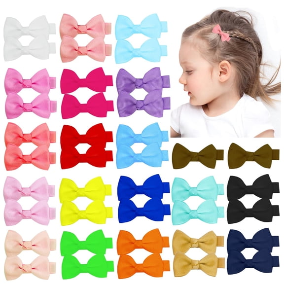 TUWAFE Baby Hair Bows Clips for Girls 2" Fully Lined Hair Clips Grosgrain Ribbon Alligator Clips Bows for Baby Girls Infants Toddlers 40Pcs Fully Lined Baby Hair Clips