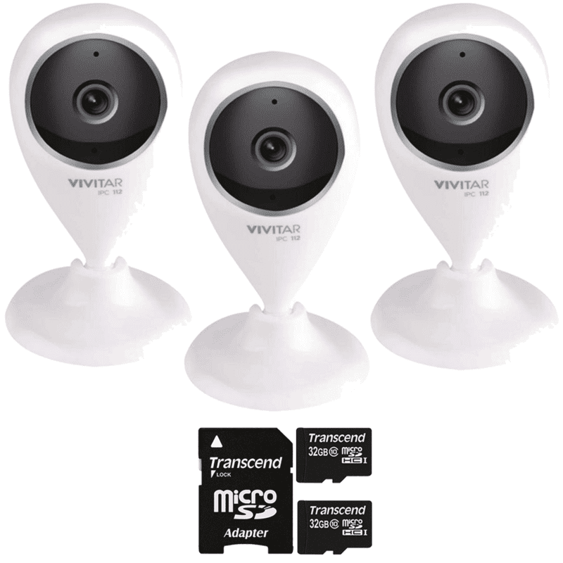 Three Vivitar IPC112 Smart Security Wifi Capture Cameras with Two