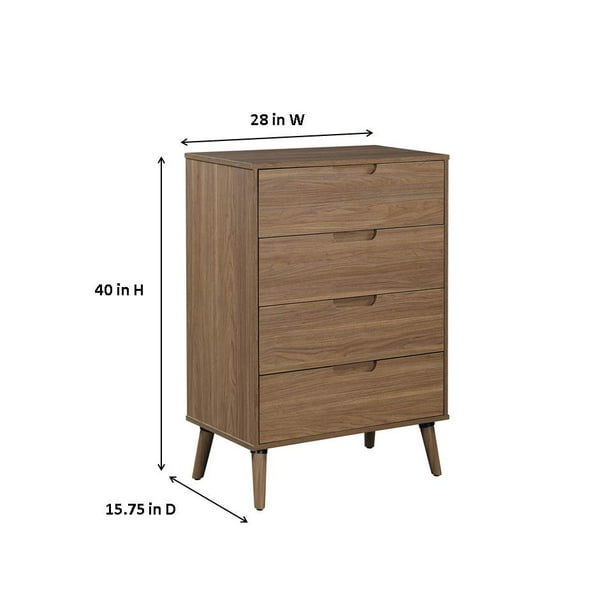 Mainstays Modern 4 Drawer Dresser, Bedroom, Brown Walnut