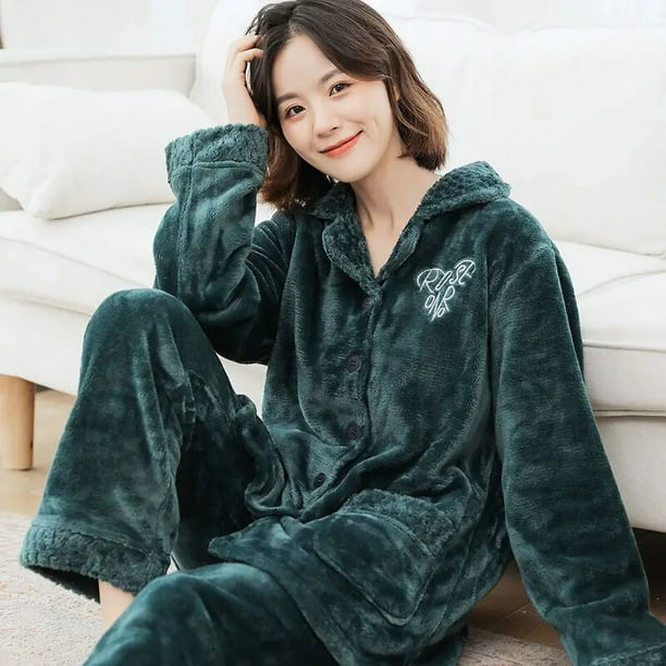 Bata Mujer Invierno Cremallera Conjunto De Pijama De Terciopelo
