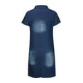 thumbnail image 6 of Korean Style V-Neck Denim Midi Dress for Women Summer Short Sleeve Form Fitting A-Line Casual Jean Skirt, 6 of 6