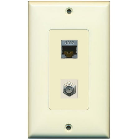 - RiteAV Decorative 1 Gang Wall Plate (Light Almond/Light Almond) 2 Port - Cat6 (Shielded) Coax (Black)