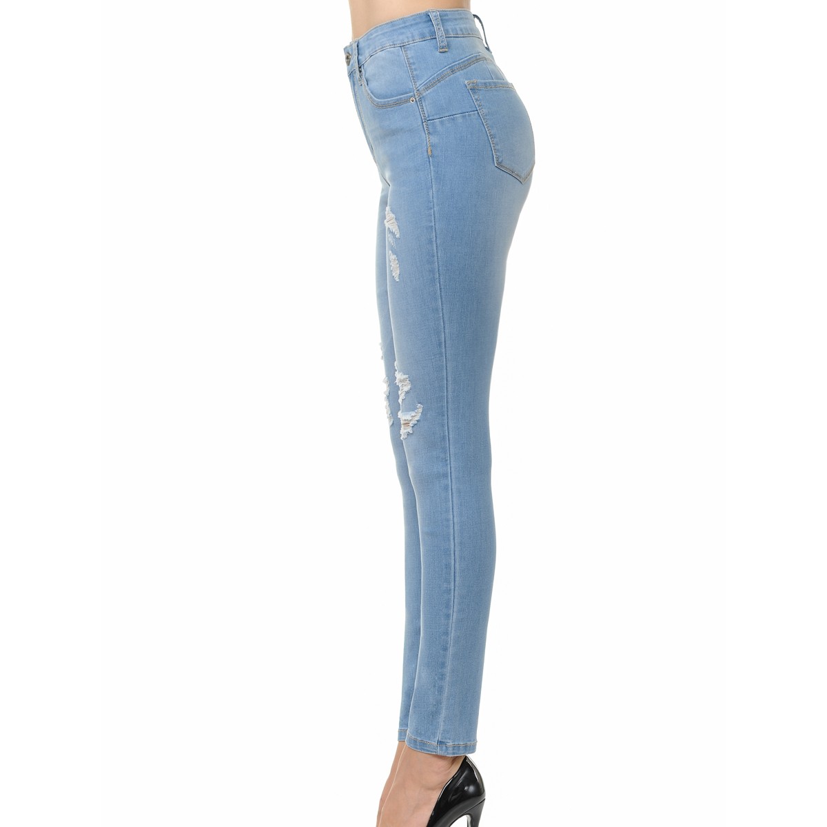 Wax Denim Womens Push-Up High-Rise Skinny Jeans with Destruction LIGH-11 - image 3 of 3