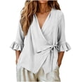 thumbnail image 2 of Neewe Ruffle 3/4 Length Sleeve for Womens Tops Dressy V Neck Collared Shirts Trendy Business Casual Daily Outfits, 2 of 5
