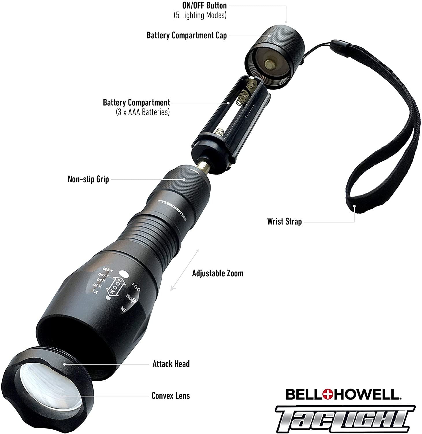 Bell + Howell Taillight 60X Tactical Flashlight High Performance Super Bright