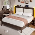 thumbnail image 6 of Lifezone Queen Solid Wood Platform Bed Frame, White Diamond Tufted Upholstered Headboard with LED Light, Noise-Free,  Brown, 6 of 7