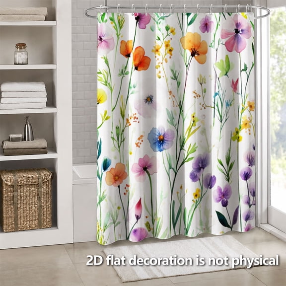 Hoease Colorful Watercolor Poppy Wildflower Shower Curtain, 71W x 71L Inch Waterproof Fabric Bathroom Curtain with 12 Hooks, Vibrant Floral Bath Decor