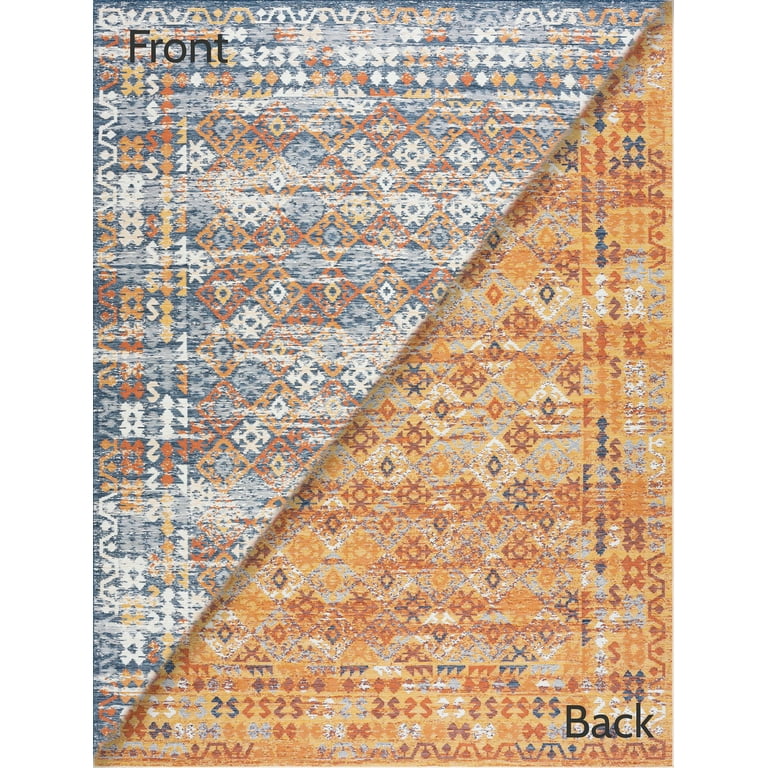 7' x 9' Blue and Orange Moroccan Indoor Outdoor Area Rug 7' x 9' Blue and Orange Moroccan Indoor Outdoor Area Rug