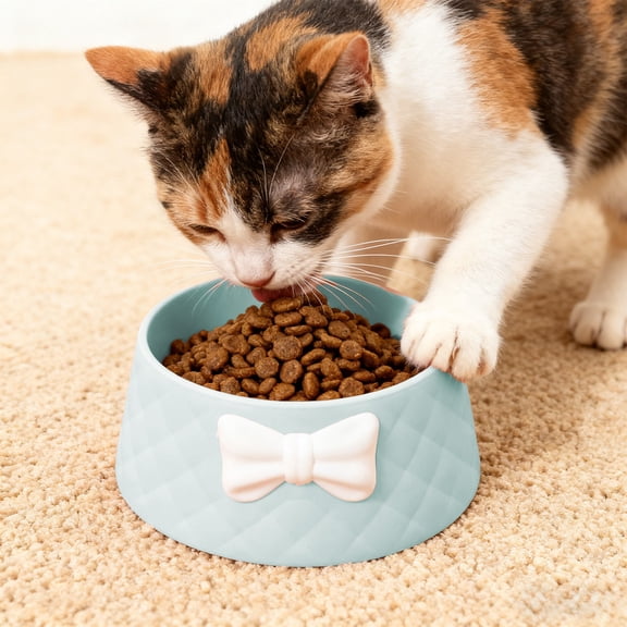 Iumwxz Raised Cat Food and Water Bowl, Large Capacity 250ml Plastic Elevated Pet Dish with Non Slip Base, Wide Shallow Design Prevents Whisker Fatigue for Comfortable Feeding