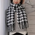 thumbnail image 2 of Bibifish Womens Black White Houndstooth Scarf Soft Flowy Fabric with Tassel Autumn Winter Retro Cozy Casual Outdoor Daily Shawl, 2 of 4