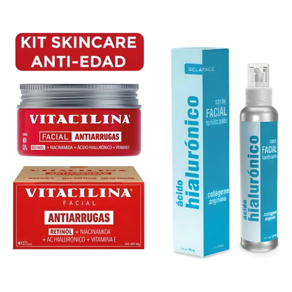 Kit Skincare Facial Anti-arrugas Vitacilina + Ácido Hialurónico: Con Retinol Niacinamida Y Vitamina E