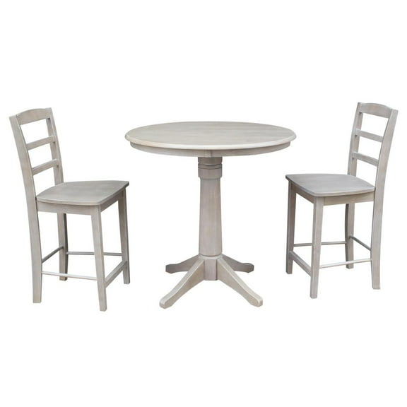 36" Round Counter Table and 2 Madrid Stools in Washed Gray Taupe - Set of 3