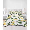 thumbnail image 2 of Quilts King Size Bedding Set, Lemons Leaves Lightweight Quilted Comforter, Summer Fruits Floral Botanical Soft Reversible Bedspread Coverlet with Pillow Covers for All Season, 96" x 106", 2 of 7
