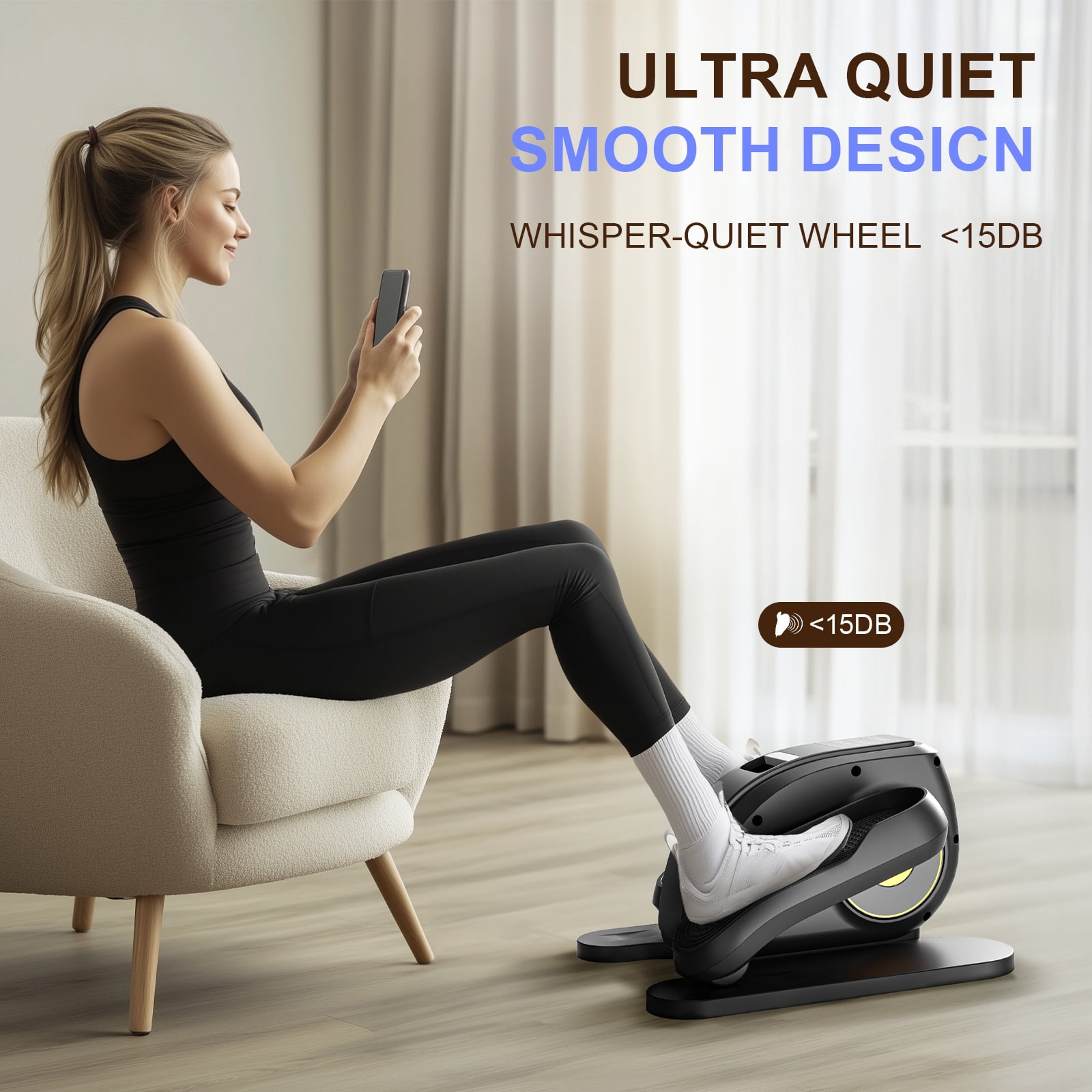 CONCETTA Under Desk Elliptical, Electric Seated Pedal Exerciser, with Display Monitor, Remote Control and LCD Display Monitor, Portable Leg Elliptical Machine for Home, Dark Black