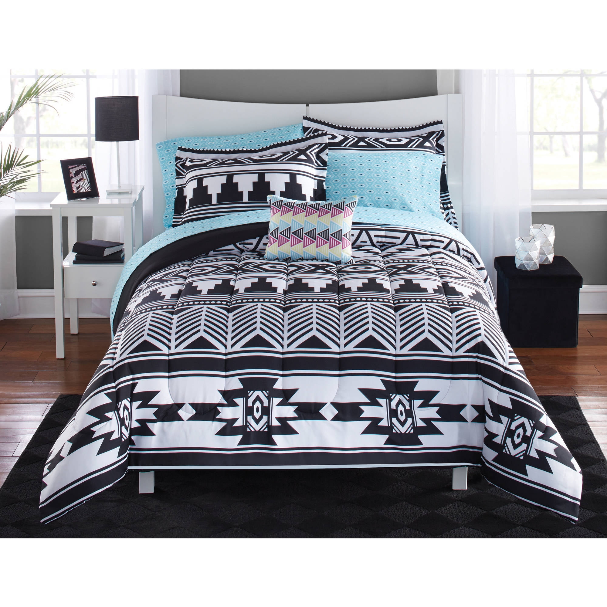 Mainstays Tribal Black White Bed In A Bag Bedding Walmart Com Walmart Com