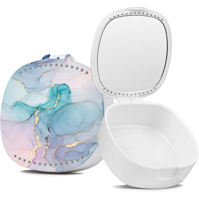 TIHYWR Retainer Case with Mirror and Ventilation, Blue Marble